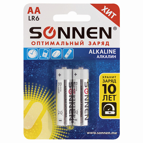 Батарейки SONNEN Батарейки Alkaline, АА (LR6, 15А) пальчиковые батарейка bikson алкалиновая тип аа 1 5v 2шт пальчиковые батарейки