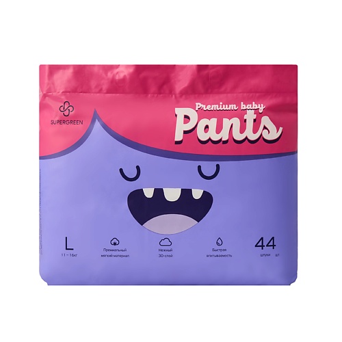 SUPERGREEN Подгузники-трусики Premium baby Pants размер L ( вес 11-16 кг) 44