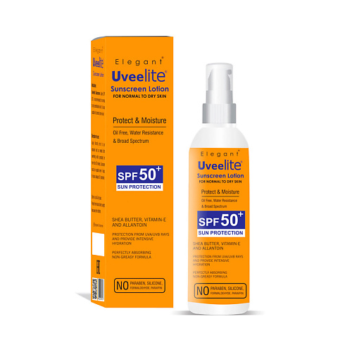 ELEGANT COSMED Солнцезащитный лосьон SPF 50+ для нормальной и сухой кожи Uveelite 100.0 nivea солнцезащитный лосьон легкое прикосновение сзф30