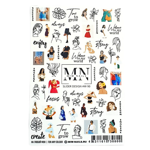 MIW NAILS Слайдеры наклейки для ногтей маникюра на любой фон девушки стиль суперкурс по рисованию готический стиль