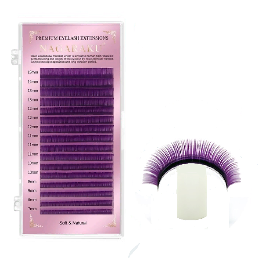 Изображение товара NAGARAKU Фиолетовые ресницы для наращивания Нагараку D 0.10 микс, Цвет - Фиолетовый, Изгиб - D, Толщина - 0,10 мм, длинна 7-15 мм