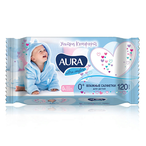AURA Ultra Comfort Влажные салфетки детские с экстрактом алоэ и витамином Е 120 свежая нота влажные салфетки детские 0 ультрамягкие с экстрактом алоэ и витамином e 1