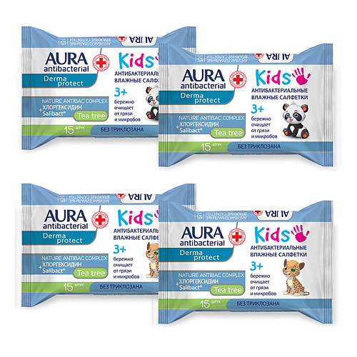 AURA ANTIBACTERIAL KIDS Влажные салфетки детские 60 влажные салфетки спиртовые aura derma protect с крышкой 40 шт