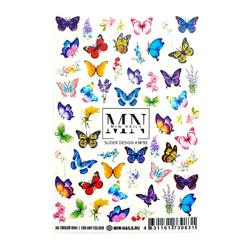 MIW NAILS Слайдеры наклейки для ногтей маникюра на любой фон бабочки цветы юнландия наклейки гелевые пастельные бабочки с блестками