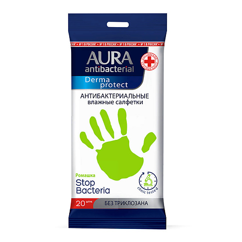 AURA Derma Protect Влажные салфетки антибактериальные РОМАШКА 20