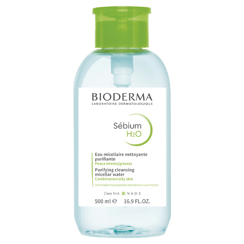BIODERMA Мицеллярная вода очищающая для жирной и проблемной кожи лица с помпой Sebium 500.0 биодерма пигментбио вода мицелярная осветляющая очищающая 250мл