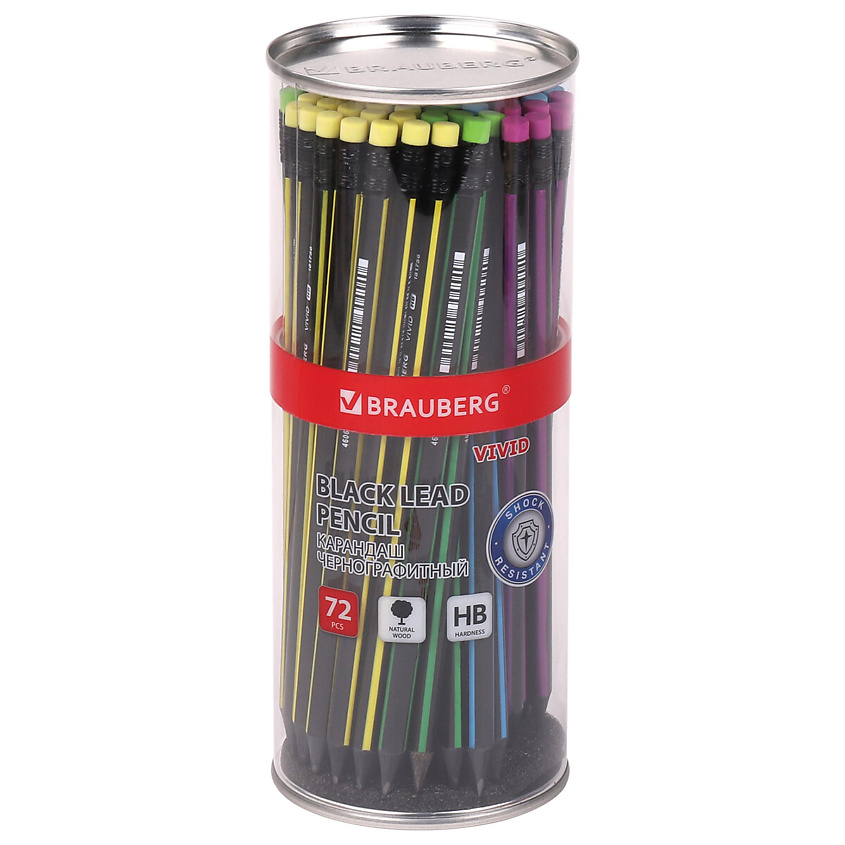 Изображение товара BRAUBERG Набор чернографитных карандашей с ластиком Vivid, Твердость: HB.