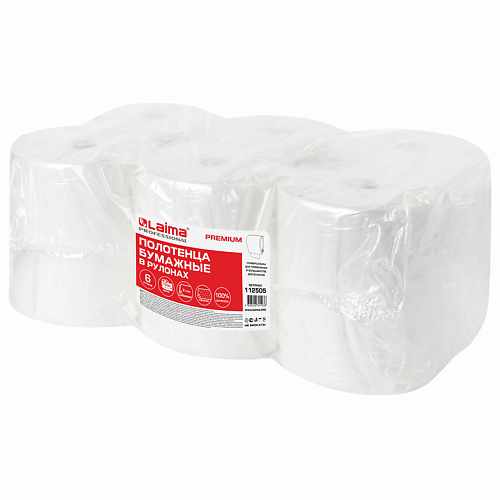 LAIMA Бумажные полотенца в рулонах PREMIUM 6.0 бумажные полотенца 01 446 24 22 см белый 200 шт