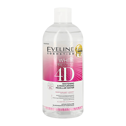 Средства для снятия макияжа EVELINE Мицеллярная вода WHITE PRESTIGE 4D осветляюще-увлажняющая 400