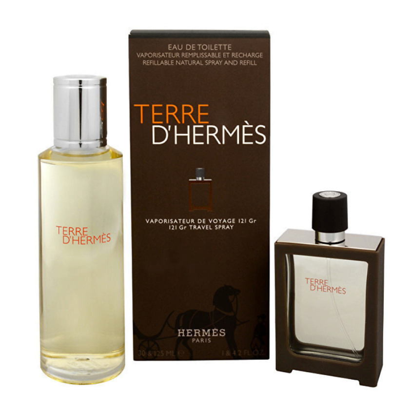 Изображение товара HERMES Набор Terre D': Туалетная вода, Перезаполняемый флакон + Сменный блок, 30 мл+125 мл