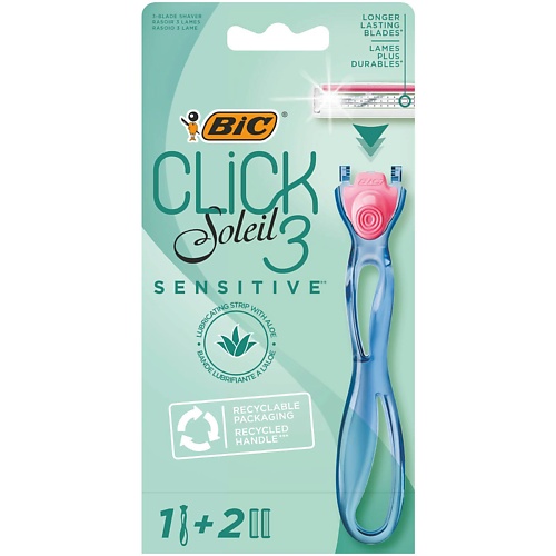 BIC Женская бритва 3 лезвия Click 3 Soleil Sensitive + 2 сменные кассеты 62