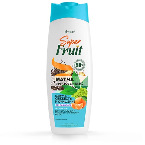 фото Витэкс superfruit шампунь для волос матча + фруктовый микс свежесть и очищение 1000