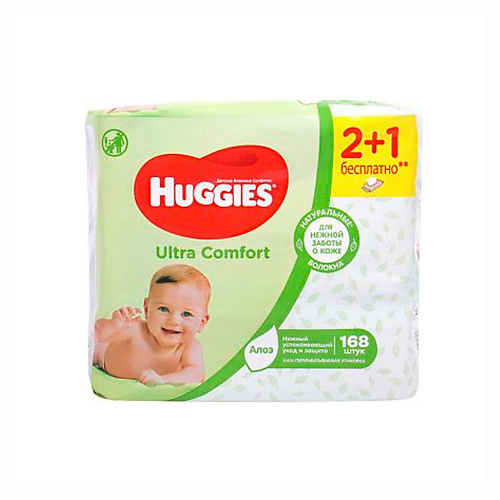 HUGGIES Влажные салфетки Ultra Comfort с алоэ 168 huggies ультра комфорт салфетки детские влажные 56 шт алоэ