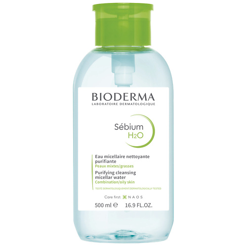 BIODERMA Мицеллярная вода очищающая для жирной и проблемной кожи лица Sebium H2O (помпа) 500