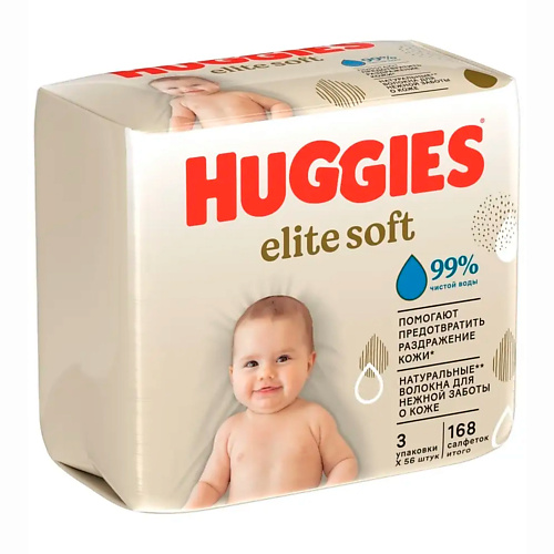 фото Huggies влажные салфетки elite soft для новорожденных 168