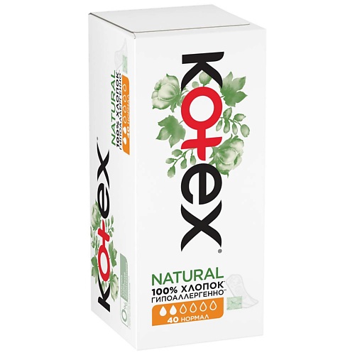 KOTEX NATURAL Ежедневные Прокладки Нормал Органик 40 kotex natural тампоны супер органик 16