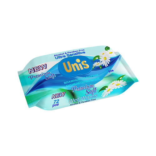 Салфетки для тела UNIS Влажные  Салфетки Универсальные для всей семьи с экстрактом ромашки. Антибактериальные Premium