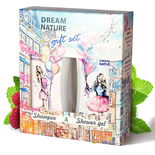 Набор средств для ванной и душа DREAM NATURE Подарочный косметический набор для женщин Малина и мята 2в1