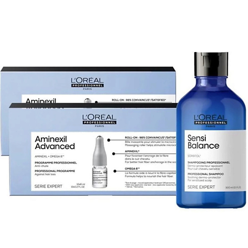 L'OREAL PROFESSIONNEL Набор для ухода за волосами Aminexil Advanced + Sensi Balance 420 лосьон 0 для натуральных трудноподдающихся волос dulcia advanced