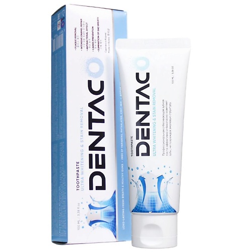 DENTACO Корейская зубная паста отбеливающая, защита от кариеса и укрепление эмали зубов 100 hipzo зубная паста тотал кеа укрепление и защита зубов 75