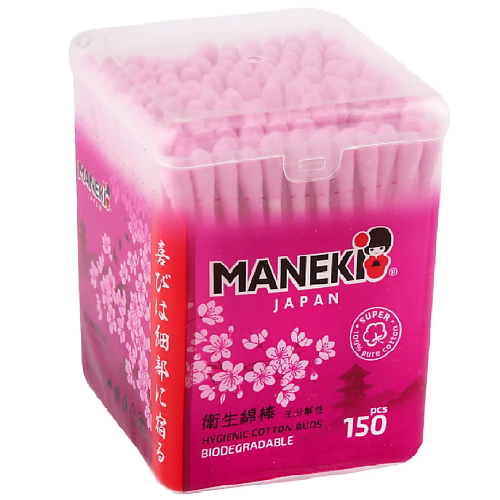MANEKI Палочки ватные Sakura с розовым бумажные с розовым стиком 150
