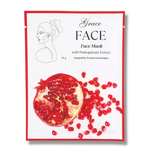 GRACE FACE Тканевая увлажняющая и тонизирующая маска для лица с экстрактом граната 1