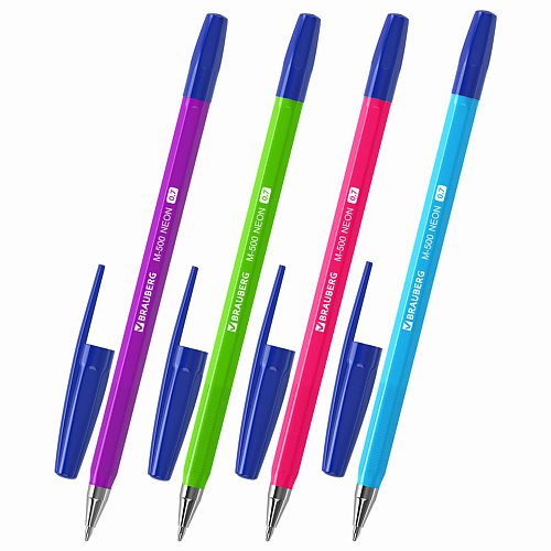 Набор ручек BRAUBERG Набор шариковых ручек M-500 Neon, линия письма 0,35 мм письменные принадлежности fun ручка neon