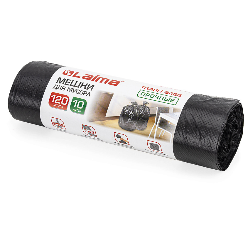 Изображение товара Мешки для мусора ЛАЙМА прочные 120 л 10 шт надежное решение для дома и офиса