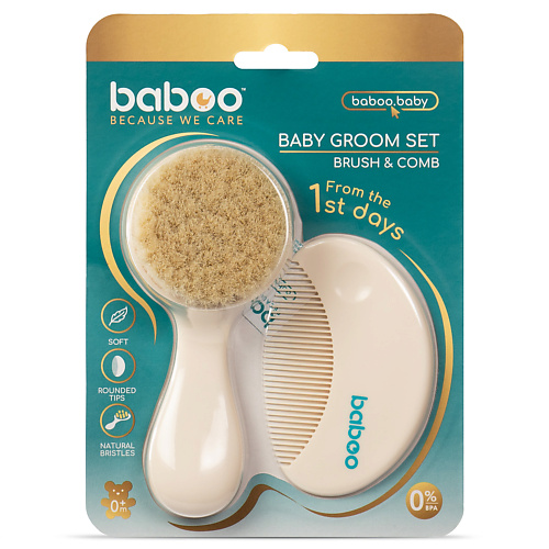 BABOO Щётка натуральная  для волос с расческой   0 мес+ baboo ложка из силикона 6 мес 1