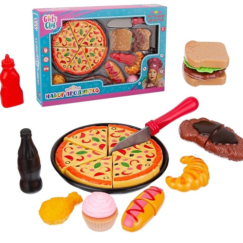 Игровой набор GIRL'S CLUB Игровой набор Продукты , пицца на липучках, 19 предметов фото