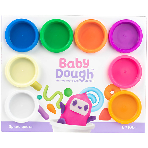 BABY DOUGH Тесто для лепки, набор 8 цветов, яркие. Для малышей 1+ тесто для лепки 24 бруска 12 цв 60гр