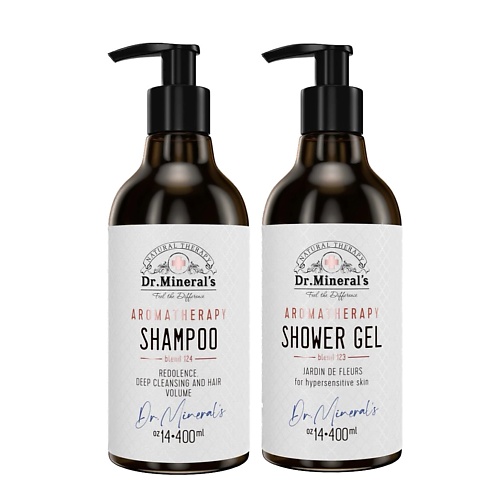 Набор средств для ванной и душа DR.MINERAL’S Подарочный набор шампунь для объема волос + гель для душа, ароматерапия цена и фото