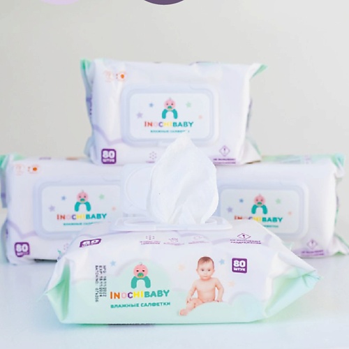 Салфетки для тела INOCHIBABY Влажные салфетки детские с 3D текстурой для ванной и душа aura antibacterial kids влажные салфетки детские