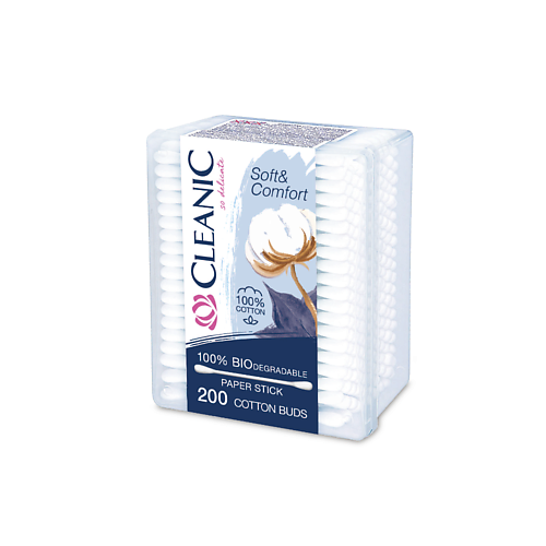 CLEANIC Soft&Comfort Ватные палочки гигиенические в прямоугольной коробке 200.0 комплект ватные палочки клинса 100 шт уп х 3 упак
