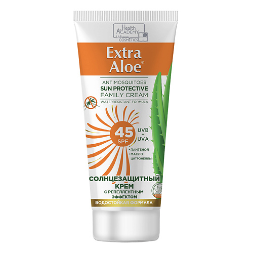 Солнцезащитный крем для лица и тела FAMILY COSMETICS Солнцезащитный крем для всей семьи фактор 45 с репелентным эффектом Extra Aloe