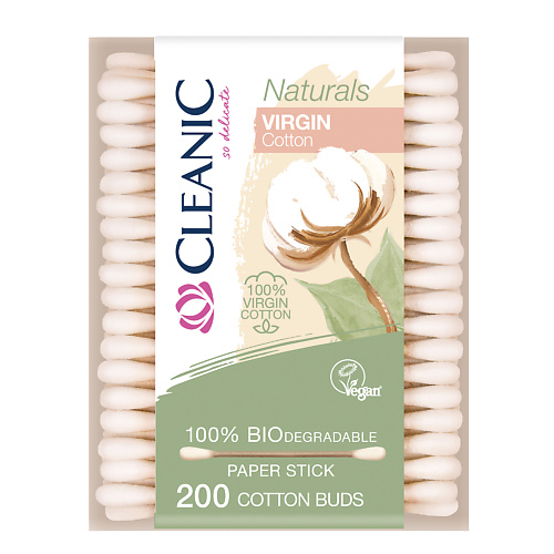 CLEANIC Naturals Virgin Cotton Ватные палочки гигиенические в прямоугольной коробке 200.0 ватные диски cleanic naturals 100шт