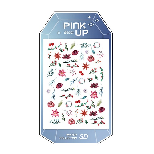 Наклейки для ногтей PINK UP Наклейки для ногтей DECOR WINTER COLLECTION 3D переводные цветные наклейки для ногтей в виде бабочек и цветов детали для ногтей наклейки 3d в виде розы и подсолнуха декоративные наклейки для ногтей
