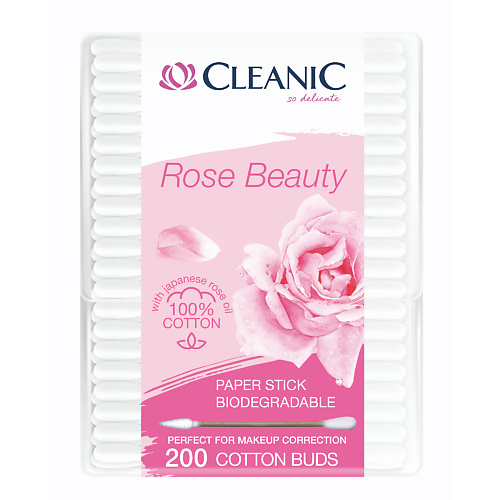 CLEANIC Rose Beauty Ватные палочки гигиенические в бумажной прямоугольной коробке 200.0 комплект ватные палочки клинса 100 шт уп х 3 упак