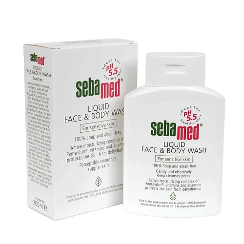 Гель для умывания SEBAMED Очищающий пенящийся гель для чувствительной кожи лица и тела Liquid Face & Body Wash очищающий набор для лица sebamed clear face