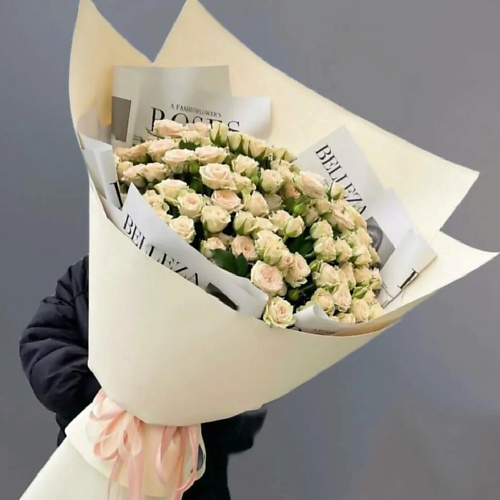 Букет живых цветов PINKBUKET Букет из 25 кремовых кустовых роз De la cream букет из 25 кремовых кустовых пионовидных роз 70 см