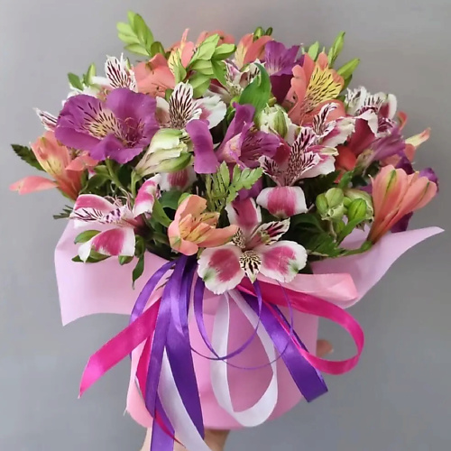 Букет живых цветов PINKBUKET Счастье из альстромерии в коробке цена и фото