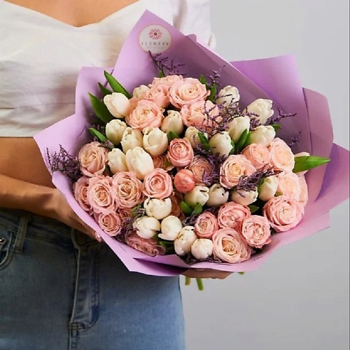 Букет живых цветов FLOWERY Букет Тюльпан + бомбастик L букет из 15 роз мадам бомбастик