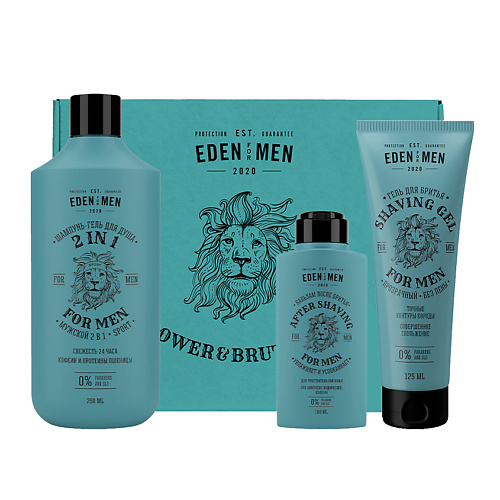 Набор средств для ванной и душа EDEN Подарочный набор  For men шампунь-гель 2 в 1+гель для бритья прозрачный+бальзам для бритья