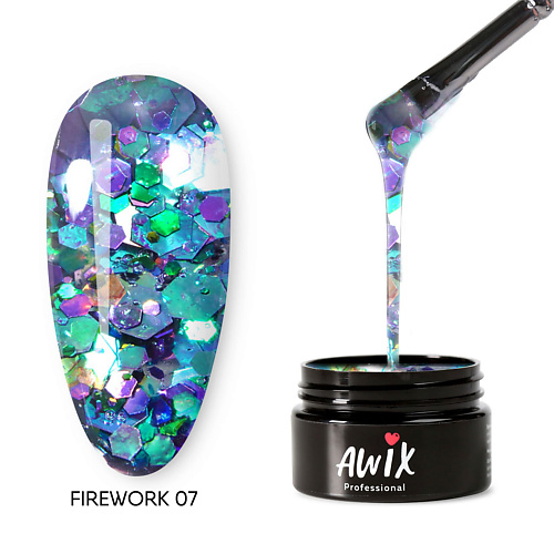awix professional гель лак milky 027 Гель-лак для ногтей AWIX Гель лак для дизайна ногтей с шестигранниками Firework