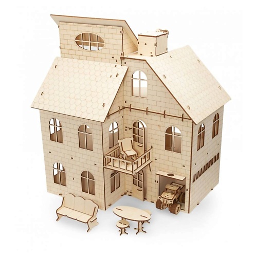 Конструктор EWA ECO-WOOD-ART Деревянный конструктор 3D Кукольный дом с лифтом