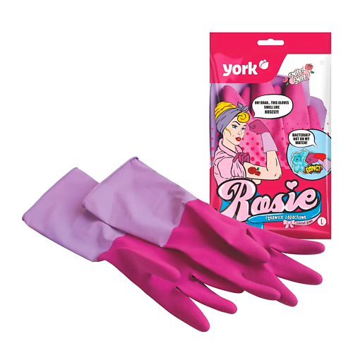 цена Перчатки для уборки YORK Перчатки резиновые ароматизированные РОЗА (L)
