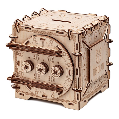DROVO Деревянный конструктор 3D Сейф с кодовым замком 1.0 ремень для чемодана или сумки с кодовым замком тундра синий