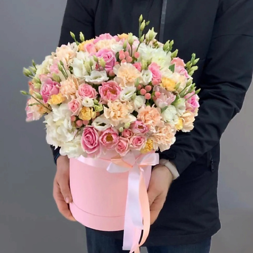 Букет живых цветов PINKBUKET Коробочка из кустовых роз и гортензии Box Milari