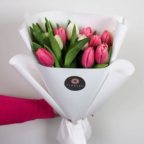 FLOWERY Моно букет из 15 тюльпанов топпер 8 марта букет тюльпанов красный 12 5х10 4см дарим красиво