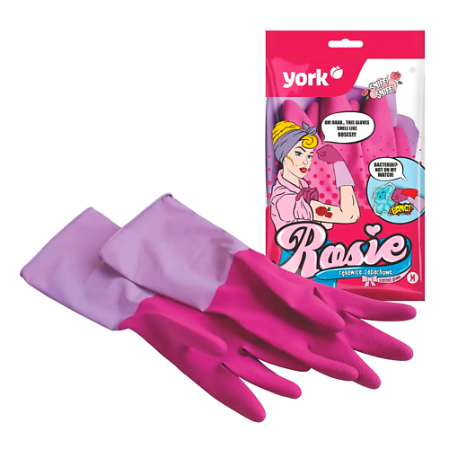 Перчатки для уборки YORK Перчатки резиновые ароматизированные РОЗА (М)